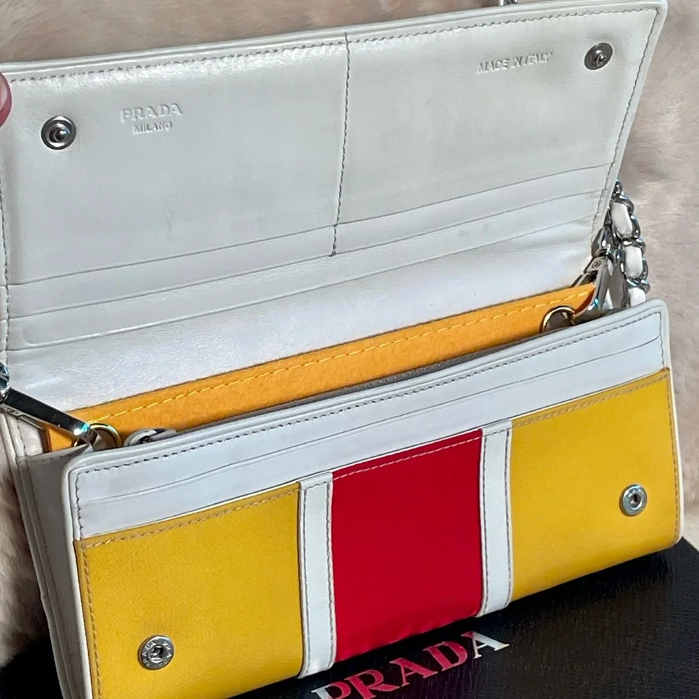 PRADA ❤️💛 nylon and white leather WOC wallet with unbranded insert and chain - Picture 6 of 16
